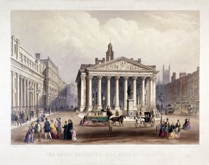 La Bolsa Real y el Banco de Inglaterra a la izquierda, Londres, 1851 de Thomas Picken