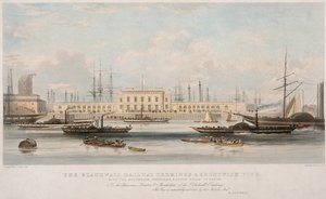 La terminal ferroviaria de Blackwall y el muelle de Brunswick, Blackwall, Poplar, Londres, c. 1840 de Thomas Picken