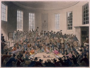 Hombres viendo una pelea de gallos, finales del siglo XVIII-principios del siglo XIX