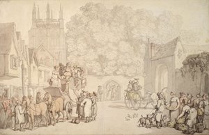 Un Carruaje Preparándose para Salir de Canterbury Gate, Christ Church, Oxford, c.1810-15 de Thomas Rowlandson