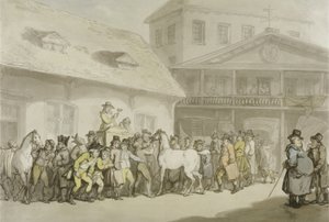 Venta de caballos en el depósito de Hopkins, Barbican, c.1798-1800