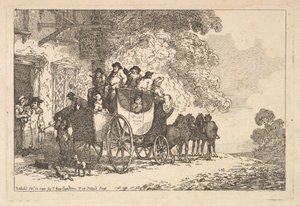 Una diligencia cargada frente a una posada de Thomas Rowlandson