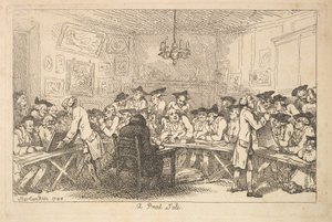 Venta de grabados - Subasta nocturna, 1788 de Thomas Rowlandson