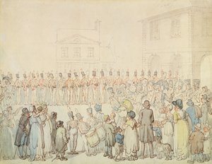 Revisión de la milicia de Northamptonshire en Brackley, Northants de Thomas Rowlandson