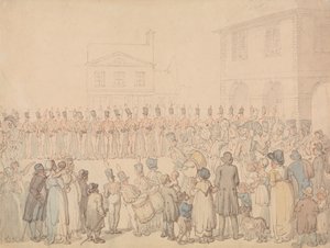 Un repaso a la milicia de Northampton en Brackley de Thomas Rowlandson