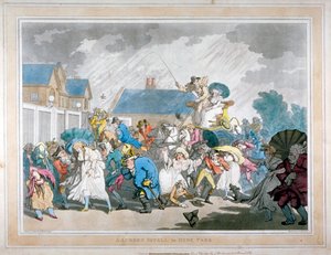 Una tormenta repentina en Hyde Park, Londres de Thomas Rowlandson