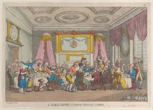 Mesa de huéspedes o comida ordinaria francesa en París de Thomas Rowlandson