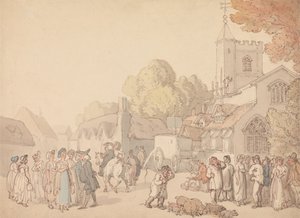 Una escena rural frente a una iglesia de Thomas Rowlandson