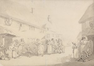 Una escena rural con chicas hilando de Thomas Rowlandson