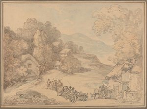 Un pueblo en un paisaje montañoso de Thomas Rowlandson
