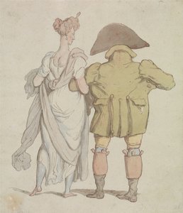 Un ciervo anciano paseando con una señora de Thomas Rowlandson
