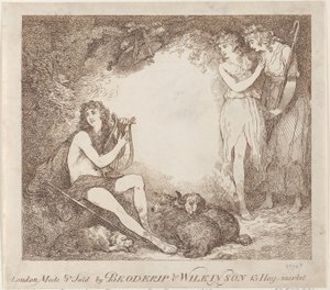 Apolo, Lira y Dafne Tarjeta comercial ilustrando Marian, una ópera de Thomas Rowlandson