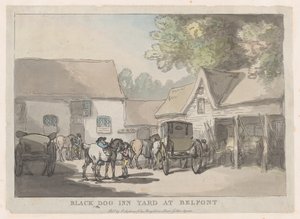 Patio de la posada del perro negro en Belfont, 1785-87 de Thomas Rowlandson