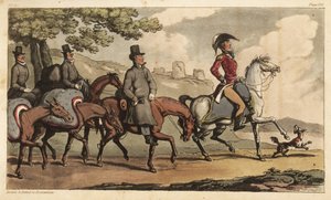 Capitán Johnny Newcome y sus sirvientes con caballos de carga en el camino a Santarém, Portugal, para regresar a la Campaña Peninsular