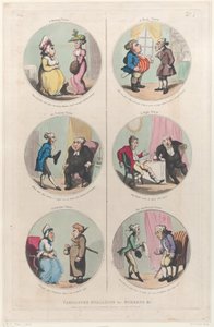 Medallones de caricatura para pantallas, etc.: Un visitante matutino, Un visitante vespertino, Una... , 1 de abril de 1800 de Thomas Rowlandson
