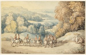 Caballería en marcha (anverso); fragmento de boceto de caballo (reverso) de Thomas Rowlandson
