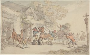 Cambio de caballos en una posada en Francia de Thomas Rowlandson