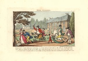 Niños jugando en carretas cortando un camino de grava recién rodado de Thomas Rowlandson
