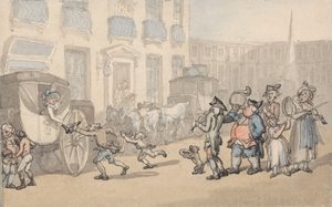 Comodidades de Bath: Llegada de autocares de Thomas Rowlandson