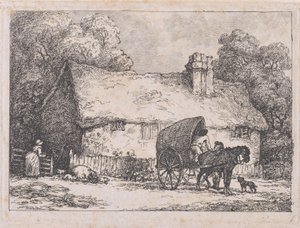 Casita de campo con carrito y cerdos de Thomas Rowlandson