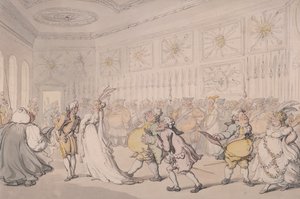 Cortesanos pasando por la Cámara de Guardia, Palacio de St James, Londres, c. 1808 de Thomas Rowlandson
