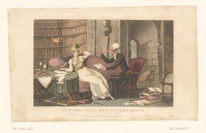 El Doctor Syntax con una mujer en una biblioteca de Thomas Rowlandson