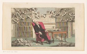 Doctor Syntax durmiendo en una biblioteca El sueño del doctor (título sobre el objeto) de Thomas Rowlandson