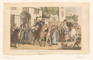 El doctor Syntax sale del pueblo a lomos de su caballo de Thomas Rowlandson