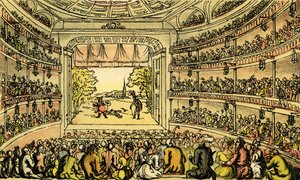 Dr. Syntax en el Teatro de Covent Garden de Thomas Rowlandson