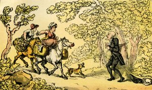 El Dr. Syntax atado a un árbol por bandidos de Thomas Rowlandson