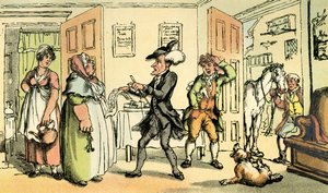 El Dr. Syntax discutiendo su cuenta con la casera de Thomas Rowlandson