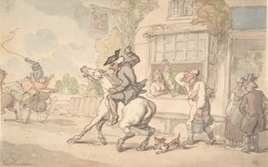 El Dr. Syntax con un caballo terco frente a una posada, siglo XVIII-XIX de Thomas Rowlandson