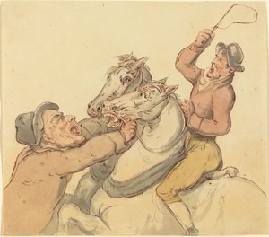 Arrieros con un par de caballos encabritados de Thomas Rowlandson