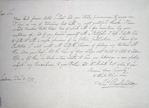 La carta más antigua conocida del artista a un Sr. Downs, un posible mecenas, 8 de diciembre de 1797 de Thomas Rowlandson