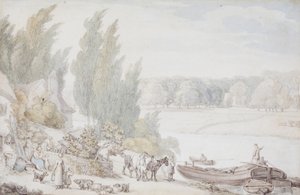 Granja a orillas de un río de Thomas Rowlandson