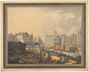 Feyge Dam, con parte del mercado de pescado en Ámsterdam de Thomas Rowlandson