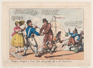 Olvidar y perdonar, o Jack el honesto estrechando la mano de un viejo conocido, Se..., 3 de septiembre de 1799 de Thomas Rowlandson