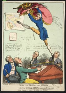 Del escritorio al trono. Un nuevo paso rápido de Joseph Bonaparte. El bajo por los Sres. Nappy y Talley, pub. 1808 (grabado coloreado a mano)