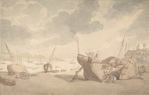 Escena del puerto con la marea baja y barcos varados, 1775-1827 de Thomas Rowlandson