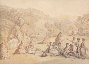 Cosechadoras descansando en un campo de maíz de Thomas Rowlandson