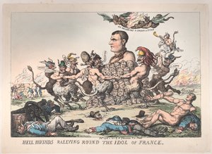 Perros del infierno reuniéndose alrededor del ídolo de Francia, 8 de abril de 1815 de Thomas Rowlandson