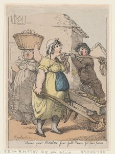 Aquí están tus papas, cuatro libras completas por dos peniques, 1811 de Thomas Rowlandson