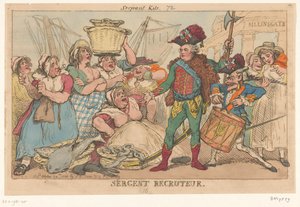 Duque de Orleans entre las pescaderas, 1789 Sargento Reclutador (título sobre objeto) de Thomas Rowlandson