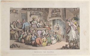Cazando la zapatilla, de El vicario de Wakefield, 1 de mayo de 1817 de Thomas Rowlandson