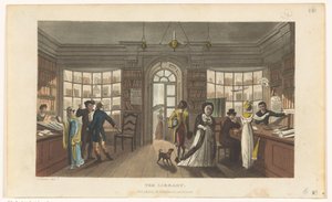 Interior de una biblioteca de préstamo de Thomas Rowlandson