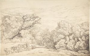 Paisaje con bueyes y un árbol talado de Thomas Rowlandson