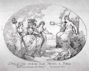 Libertad y Fama presentando el Patriotismo Femenino a Britania, 1784