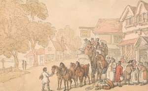 Carga de una diligencia de Thomas Rowlandson