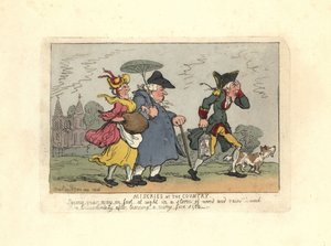 Hombre y mujer perdidos en el campo durante una tormenta nocturna de Thomas Rowlandson