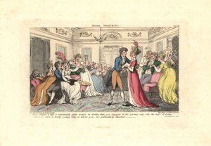 Hombre obligado a besar a una mujer fea en una fiesta de baile de Thomas Rowlandson